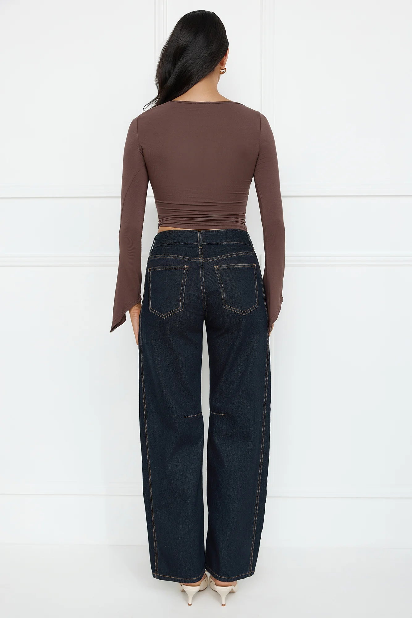 Elite Chic Long Sleeve Top Brown
