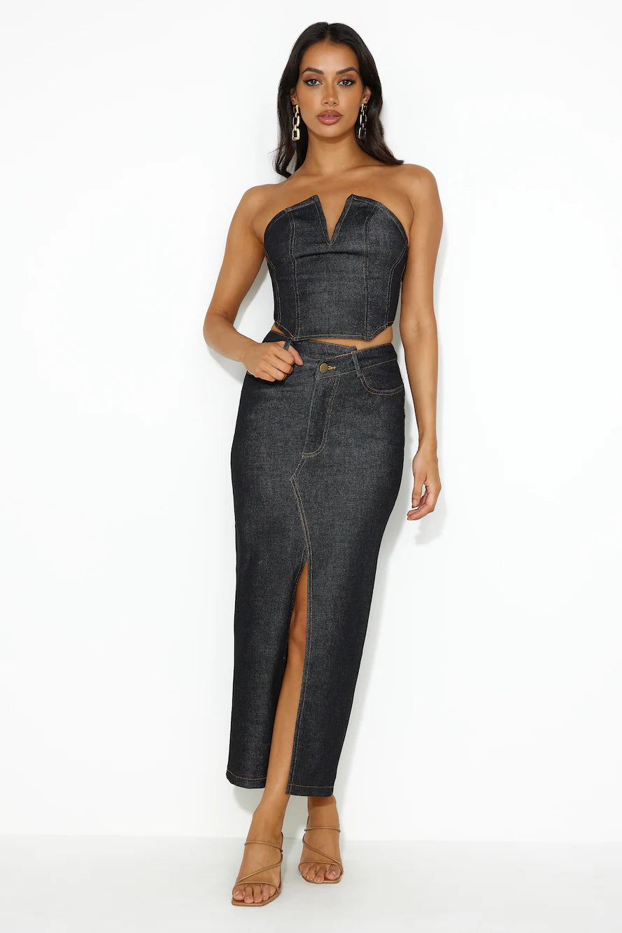 Always The Trendsetter Denim Crop Top Black