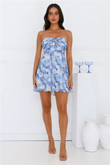 Unique Rose Strapless Mini Dress Blue
