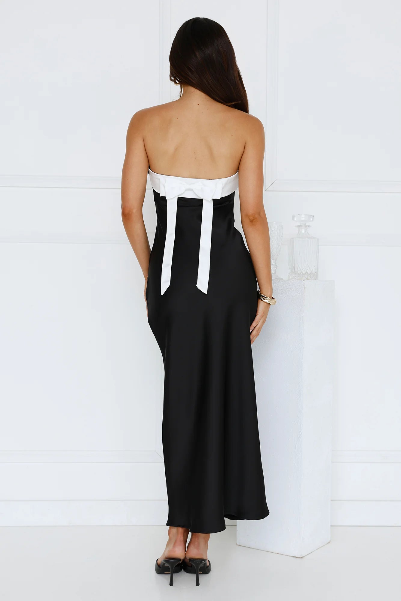 Black Tie Soirée Strapless Satin Maxi Dress Black