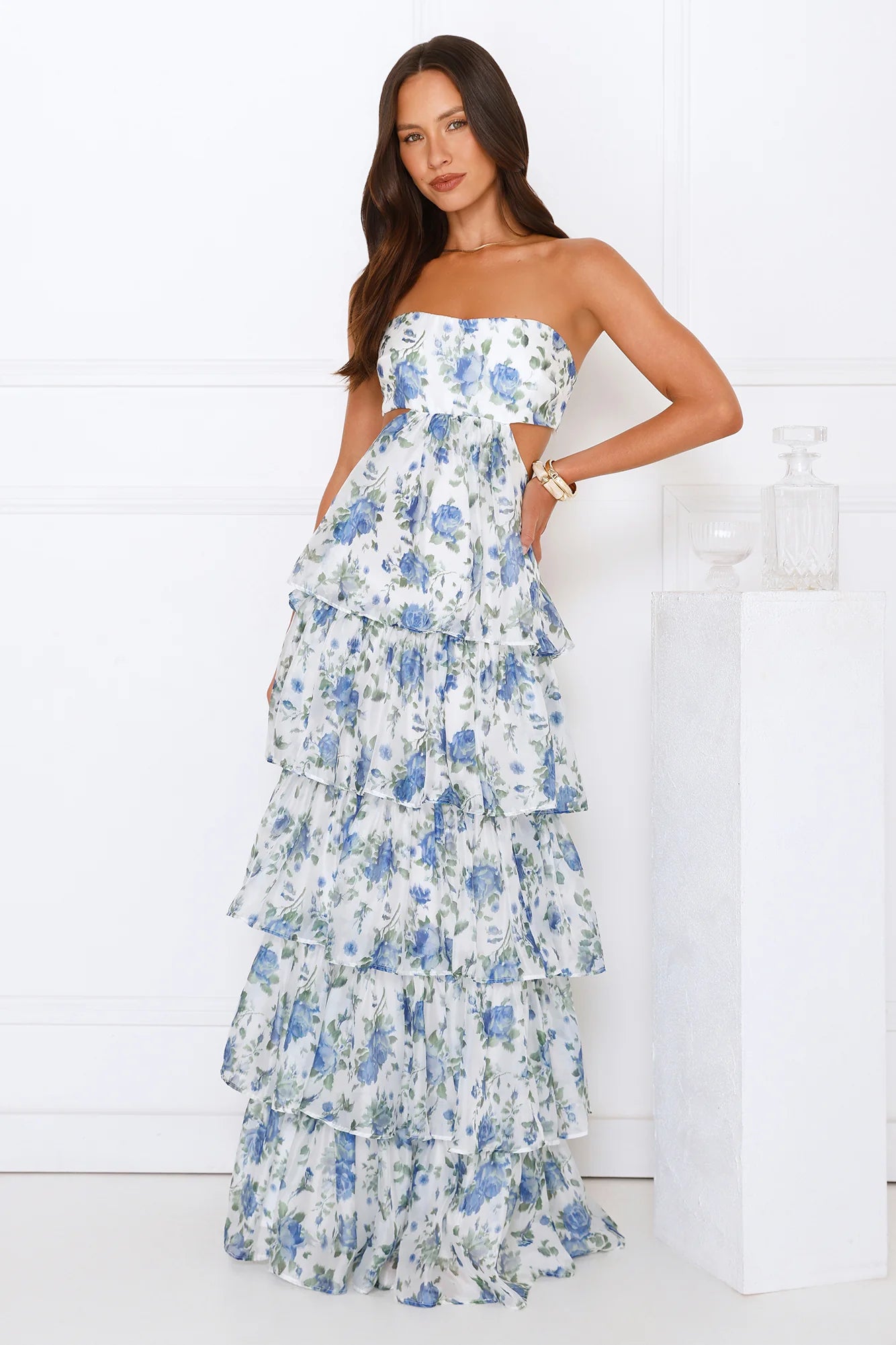 Bloom Spell Strapless Maxi Dress Blue