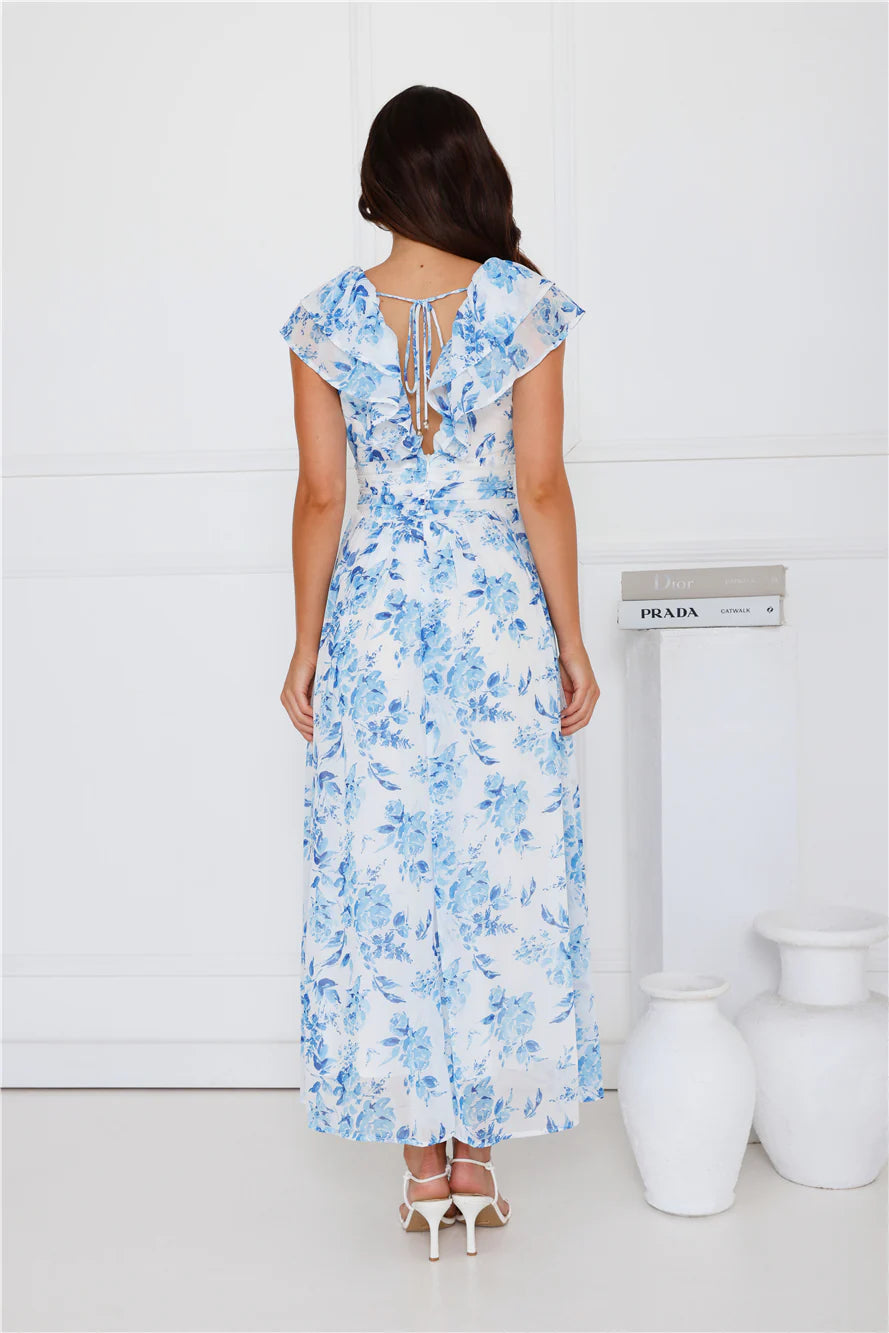 Botanical Reverie Maxi Dress Blue