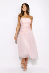 Glass Castle Tulle Midi Dress Pink