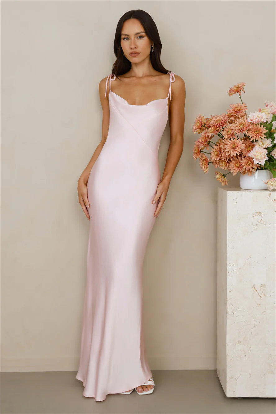 The Penelope Cowl Satin Maxi Dress Pink