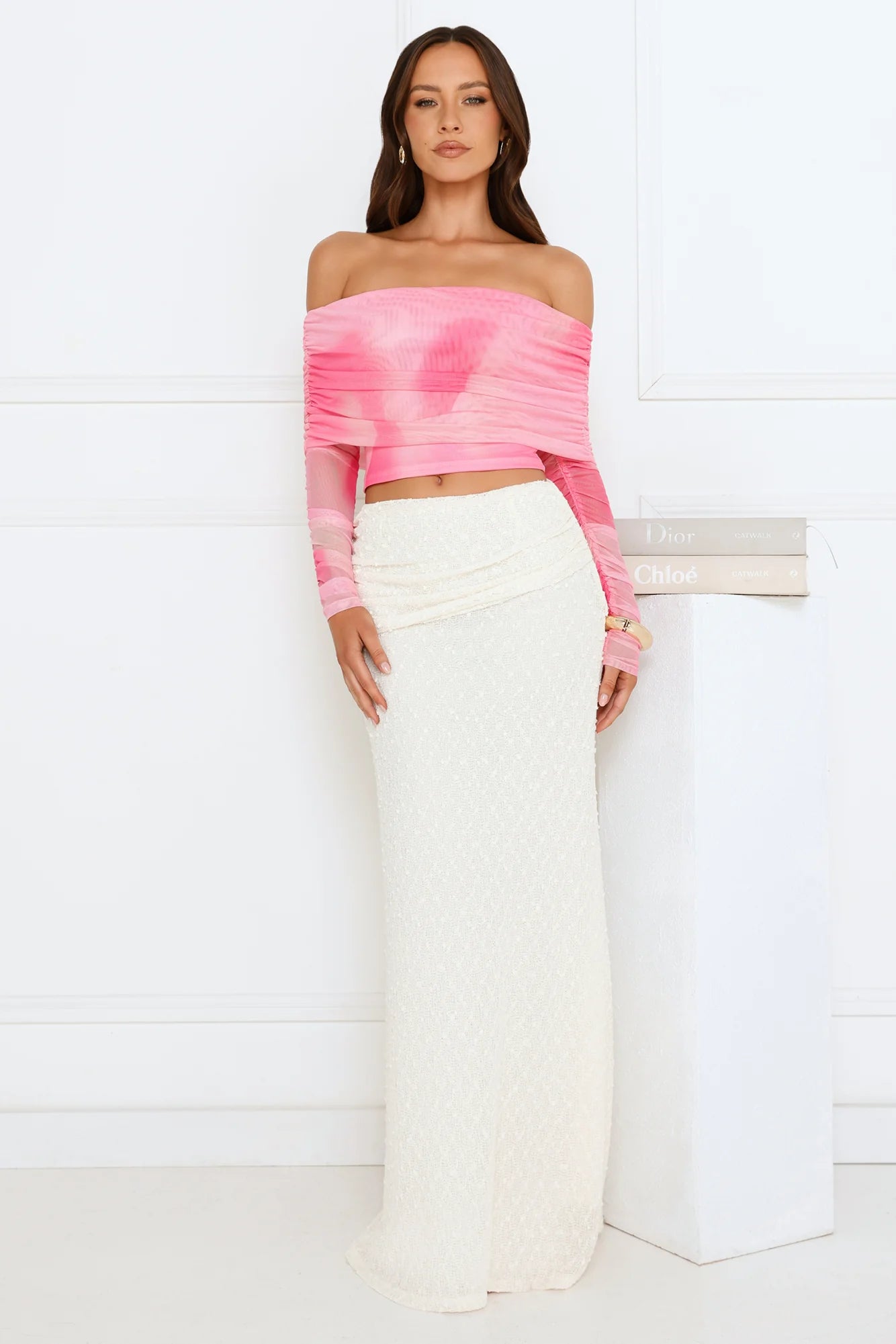Glow Getter Girl Off Shoulder Crop Top Pink