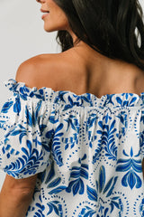 Santorini Off Shoulder Top | White + Blue
