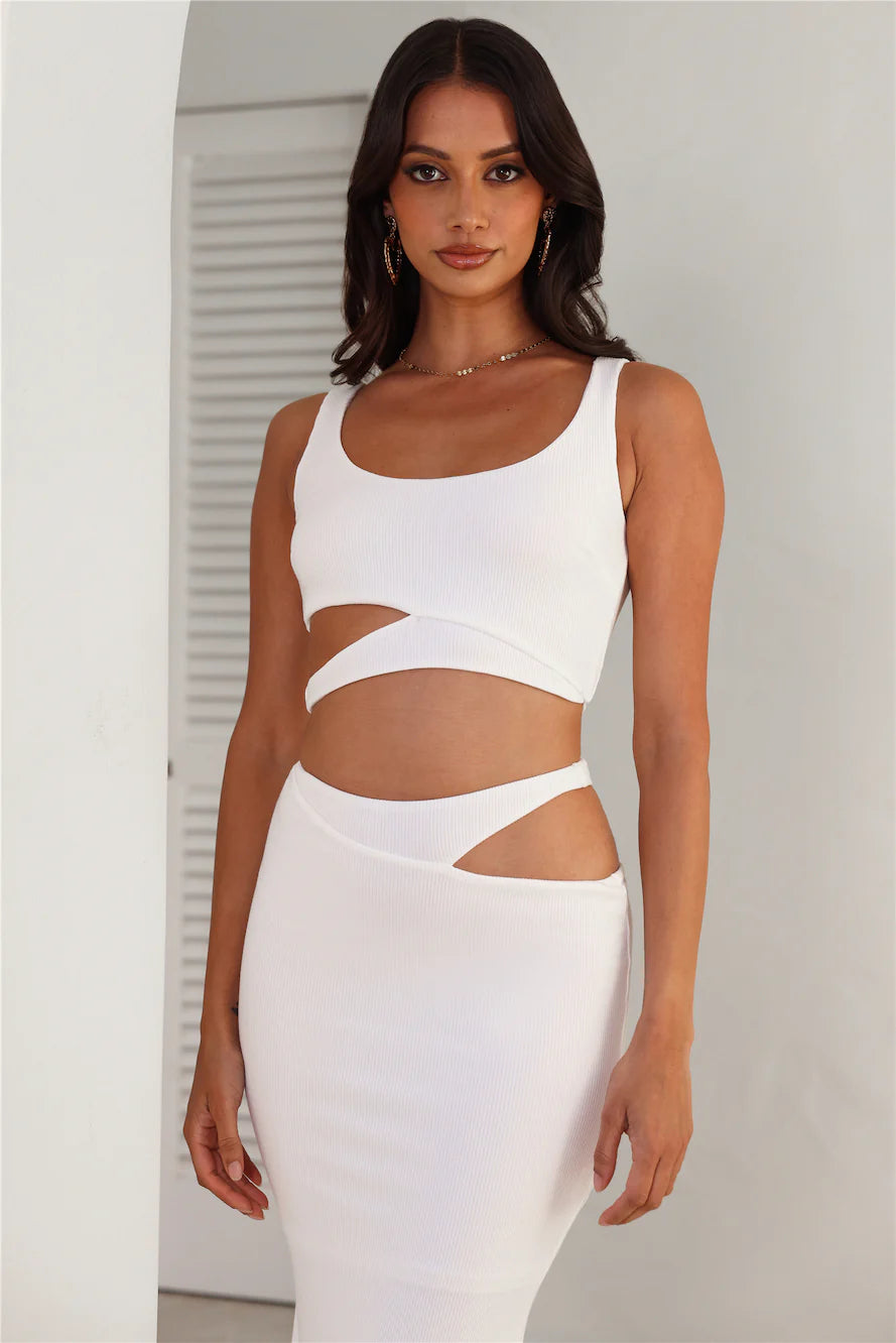 Where Did You Go Ribbed Crop Top White