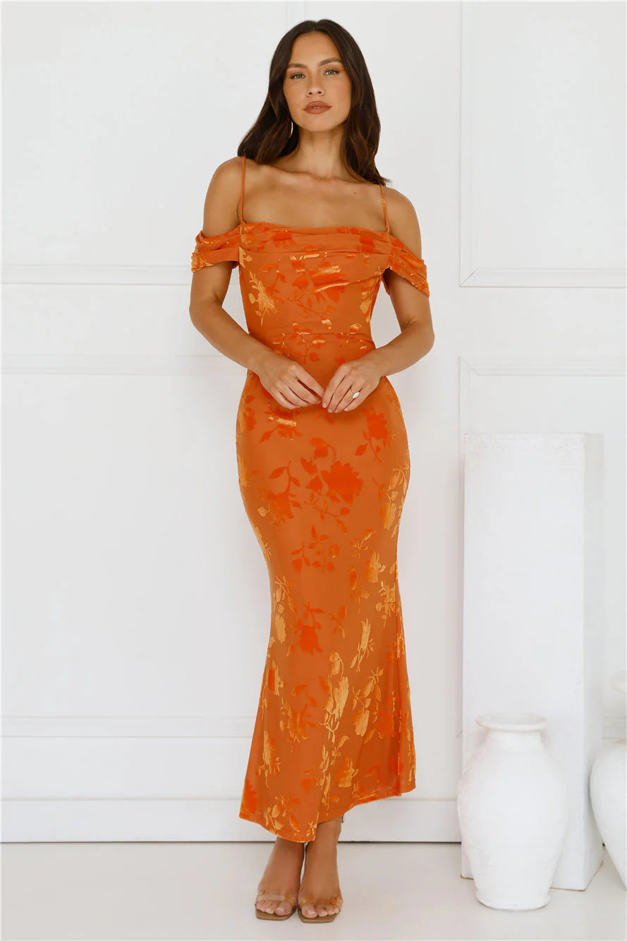 Good Fun Off Shoulder Maxi Dress Orange
