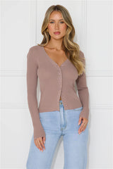 Buttoned Up Ribbed Long Sleeve Top Brown