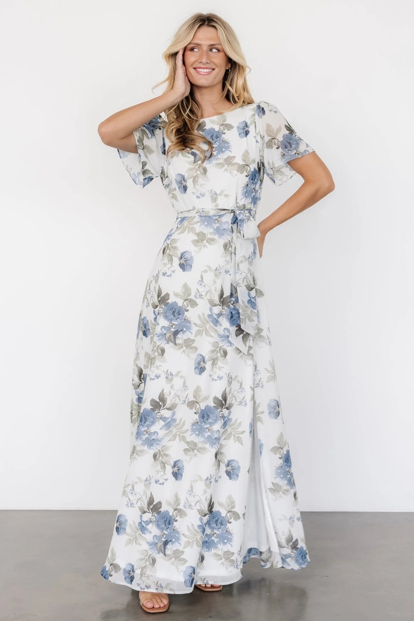 Naomi Short Sleeve Maxi Dress | Dusty Blue Floral