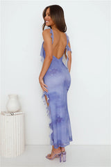 Exquisite Details Mesh Frill Maxi Dress Lilac
