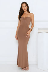 Dress To Captivate Strapless Maxi Dress Brown