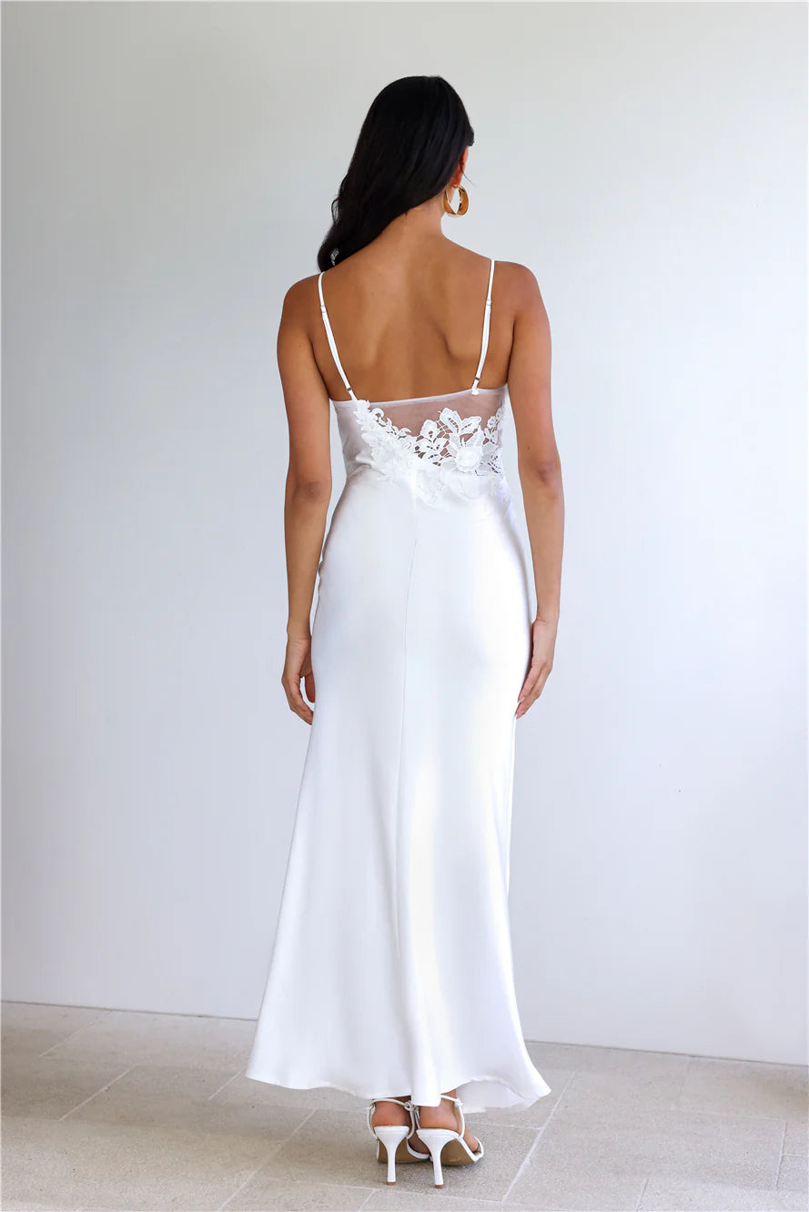 Goddess Of Dawn Satin Maxi Dress White