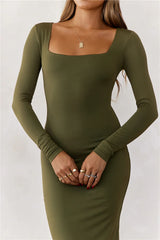 BASE Embrace Shape Long Sleeve Maxi Dress Army
