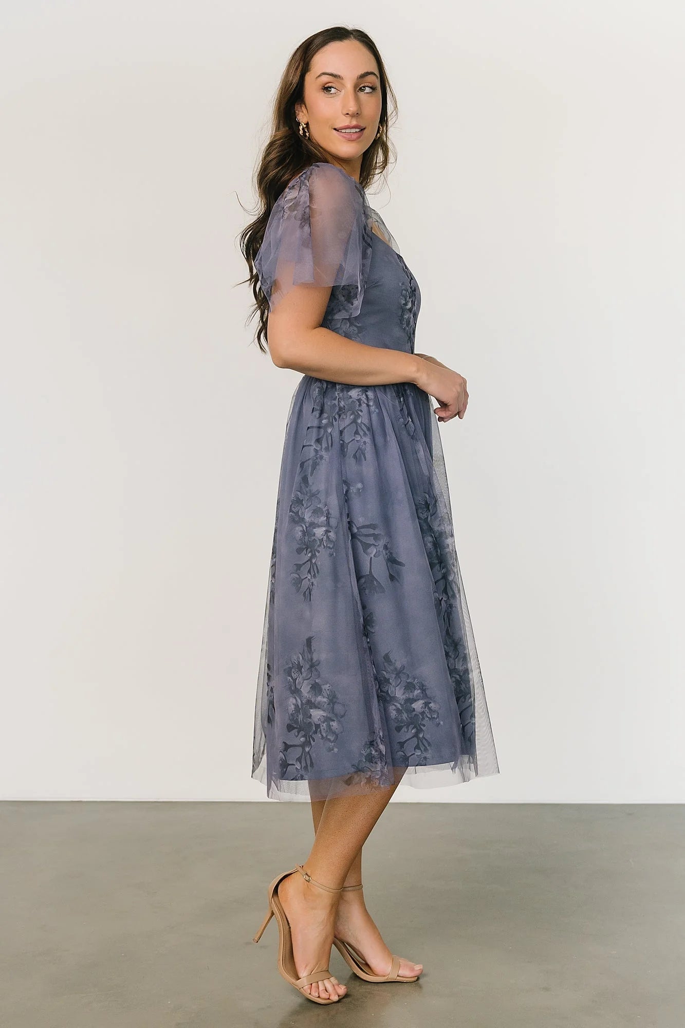 Gwyneth Tulle Midi Dress | Slate Blue Multi