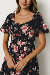 Greta Pleated Maxi Dress | Navy + Pink Floral