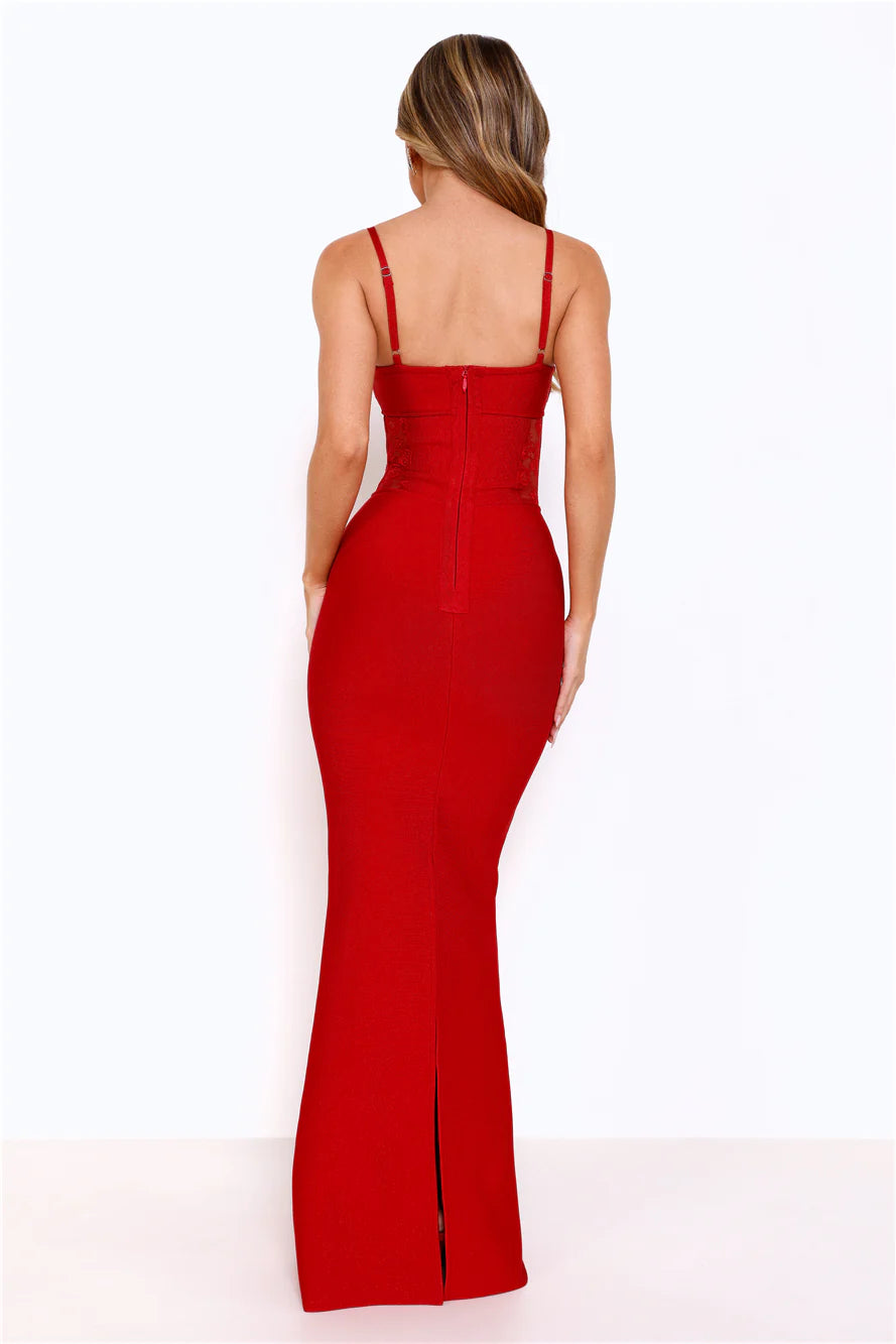 Eyes On The Prize Bandage Glitter Maxi Dress Red