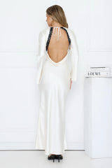 Unique Temptation Long Sleeve Satin Maxi Dress Ivory