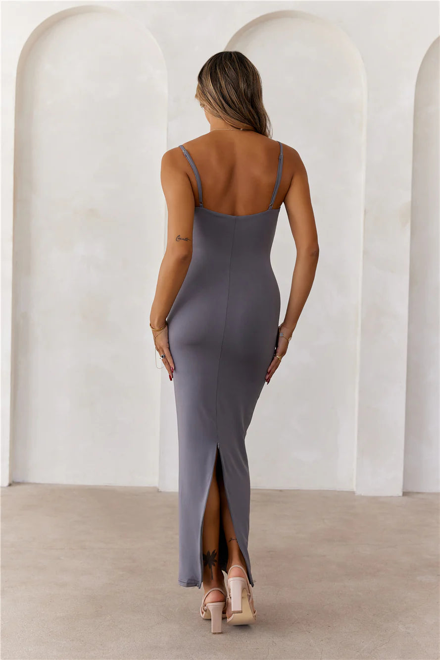 BASE  Smoothing Thin Strap Maxi Dress Charcoal
