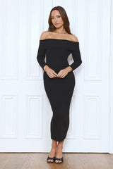 Chilled Luxe Off Shoulder Knit Maxi Dress Black