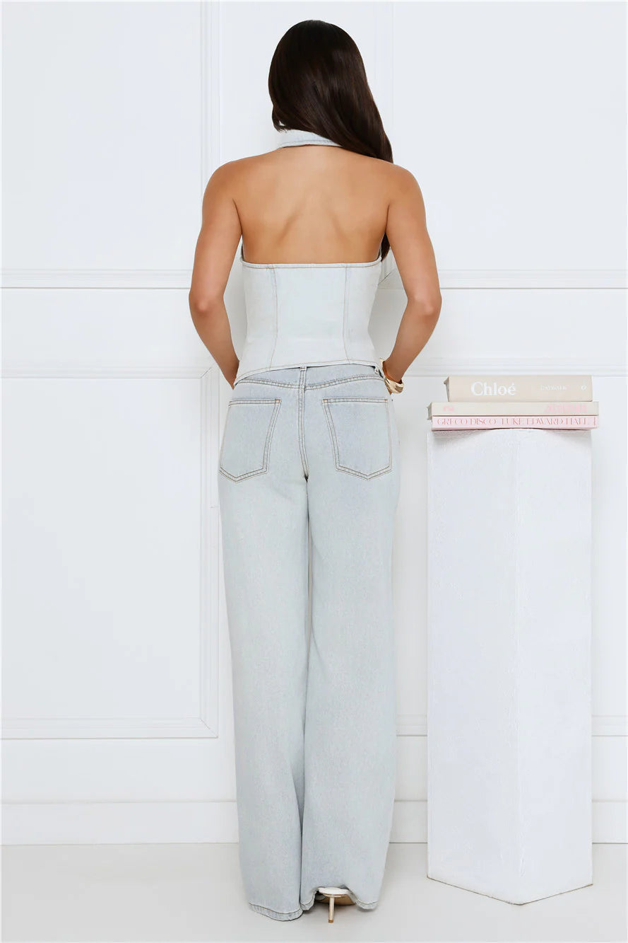 Afterglow Halter Top  Light Denim