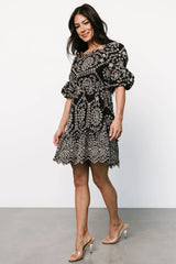 Katina Embroidered Short Dress | Black + White