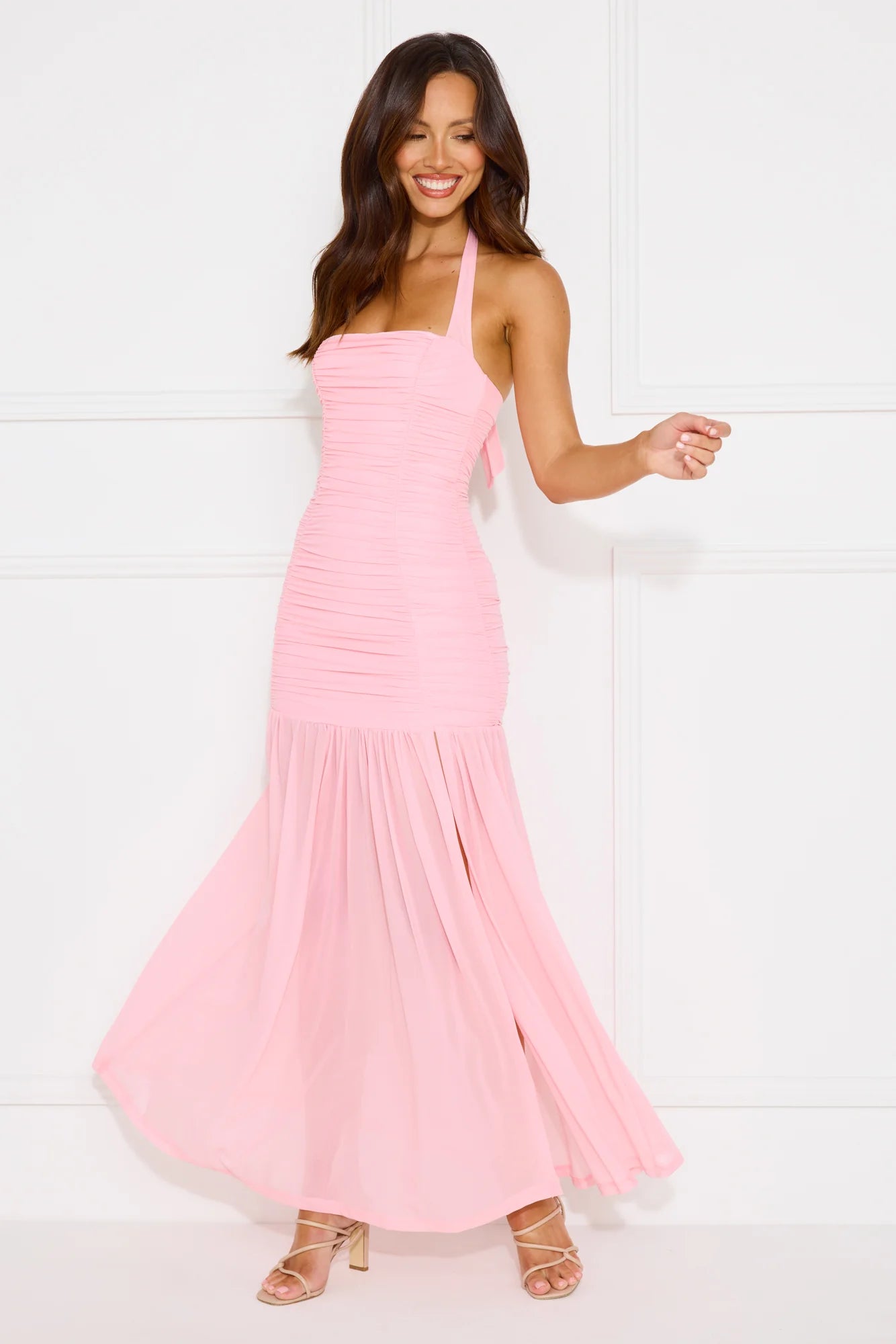 Aveline Halter Mesh Maxi Dress Pink