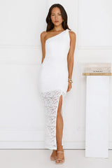 Champagne Crush One Shoulder Lace Maxi Dress White
