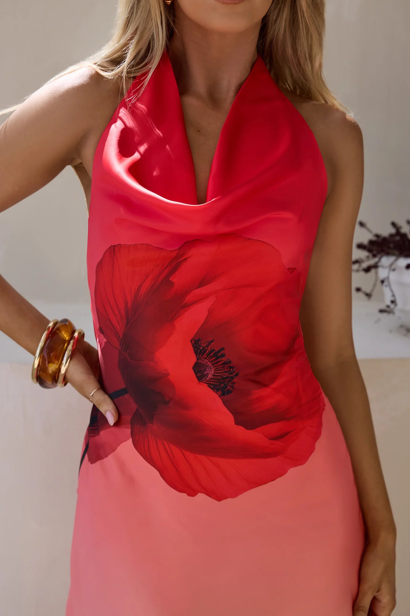 Eden’s Rose Satin Halter Mini Dress Red