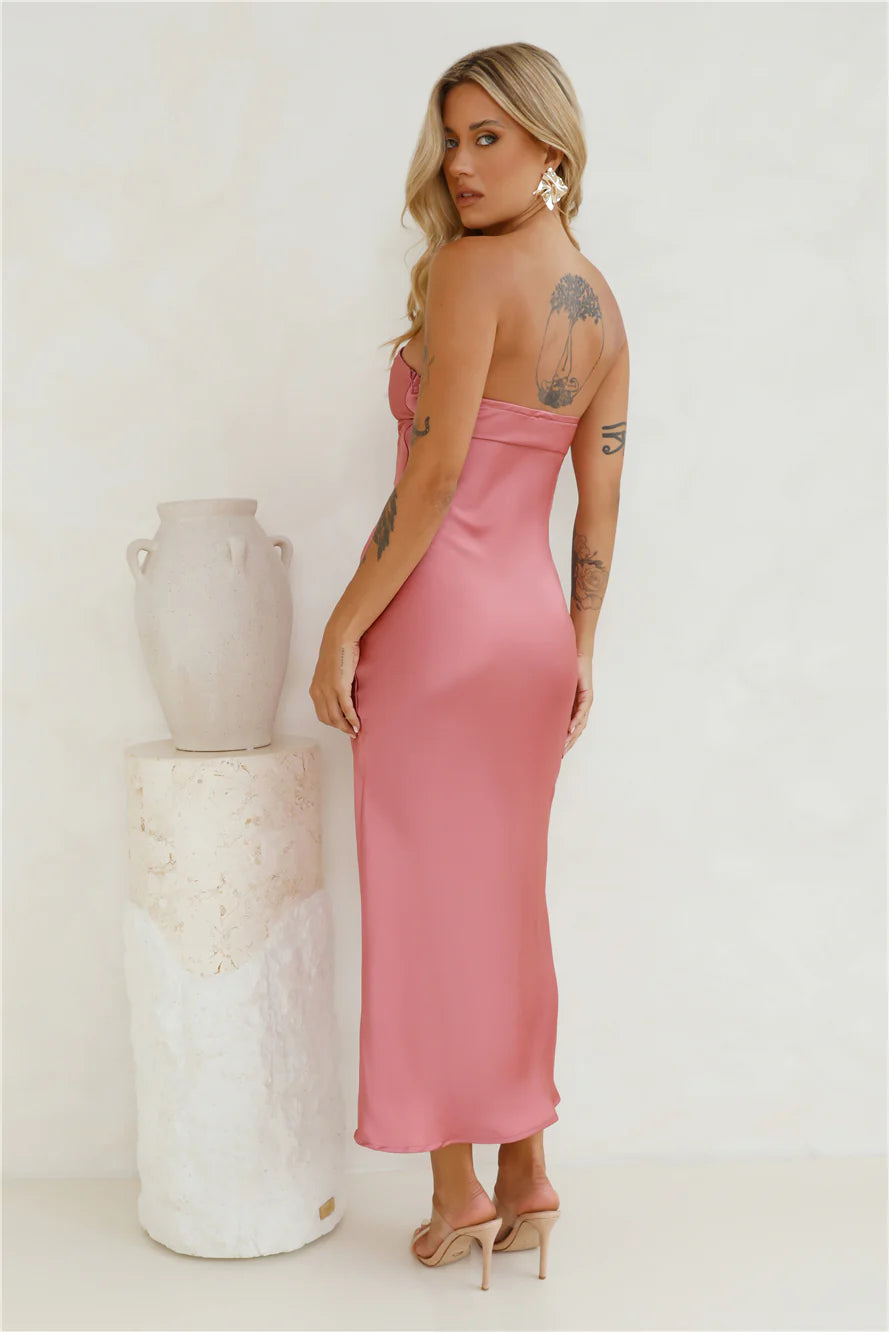 Unlike No Other Strapless Satin Maxi Dress Pink