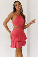 Chic Dance Floor Halter Mini Dress Pink