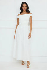 Camellia Charm Off Shoulder Maxi Dress White