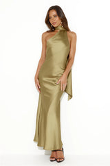 Glistening Star Satin Maxi Dress Olive