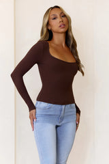 BASE Luxe Rib Wear Now Long Sleeve Top Chocolate