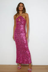 Fluttering Sights Maxi Dress Hot Pink Sequin