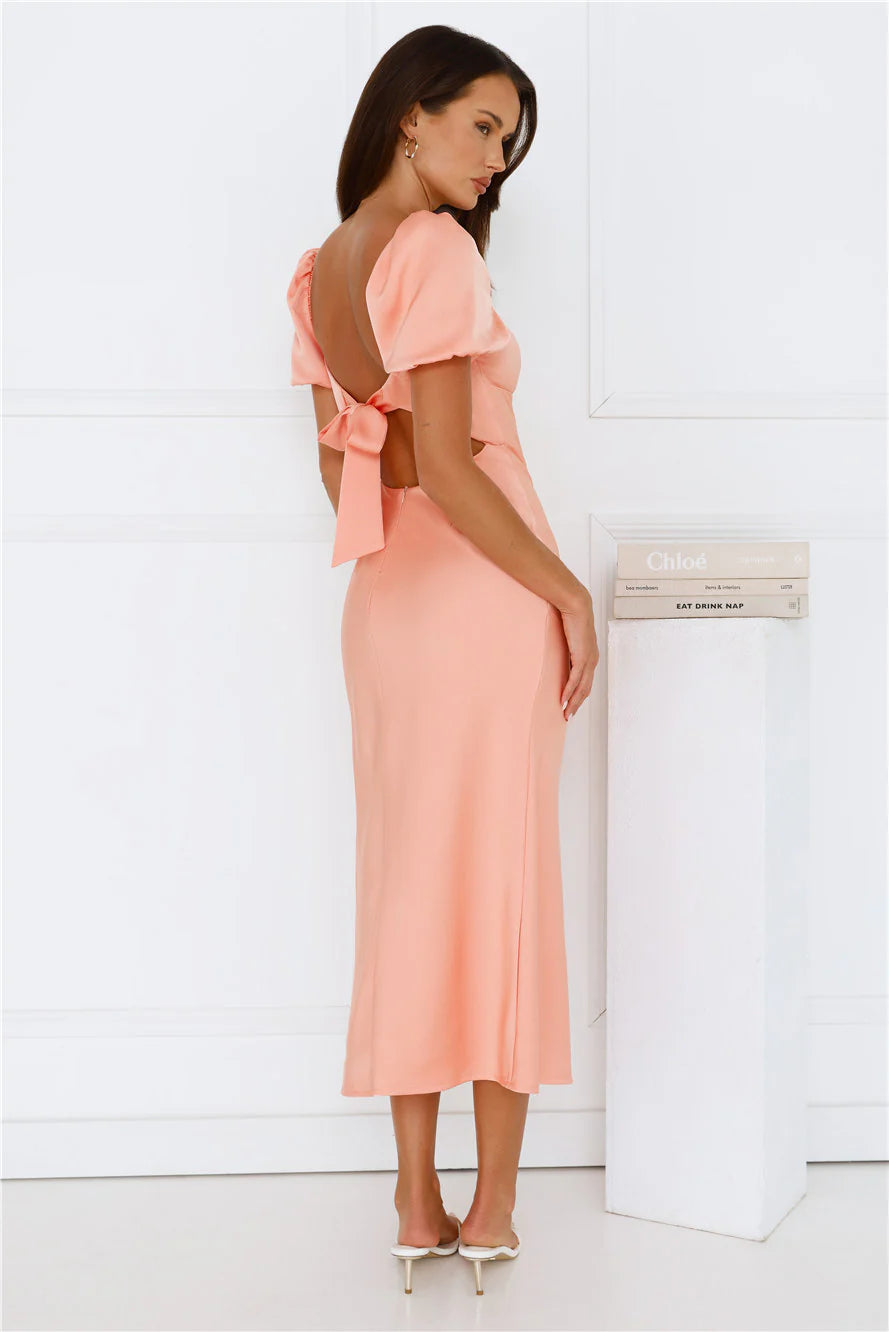 Floral Vines Midi Dress Peach