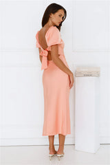 Floral Vines Midi Dress Peach