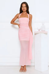 Elevated Intention Mesh Halter Maxi Dress Pink