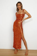 Bright Glimmer Sequin Midi Dress Orange