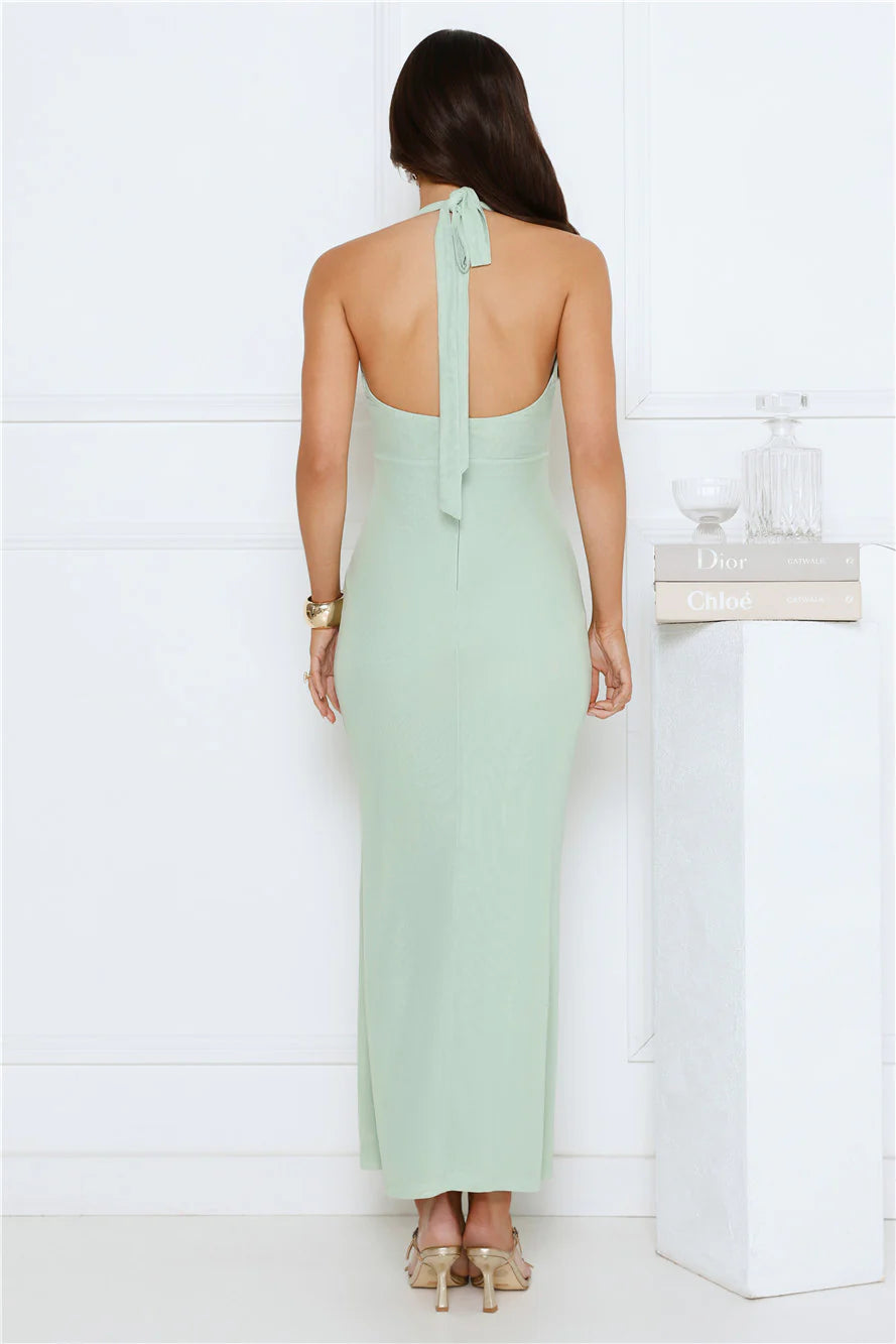 Daily Investment Halter Maxi Dress Sage