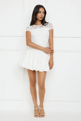 Downtown Diva Lace Bubble Mini Dress White