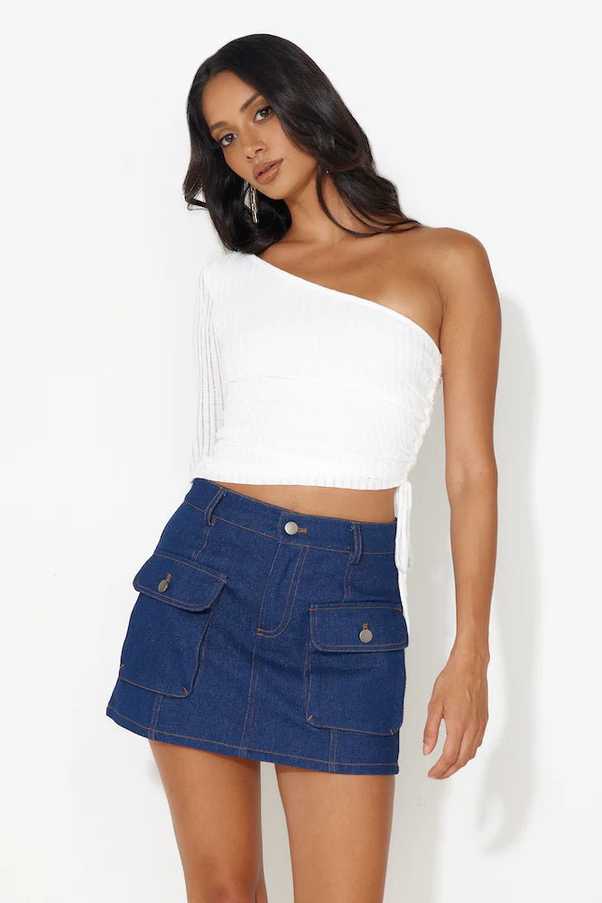 Brunch Groove One Shoulder Top White