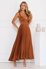 Evening Reverie Pleated Maxi Dress Brown