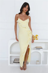 Flaunt It Girl Frill Mesh Maxi Dress Yellow