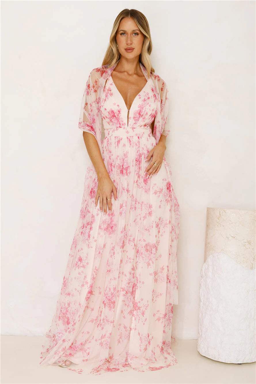 Enchanted Petals Maxi Dress Fuchsia
