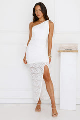 Champagne Crush One Shoulder Lace Maxi Dress White