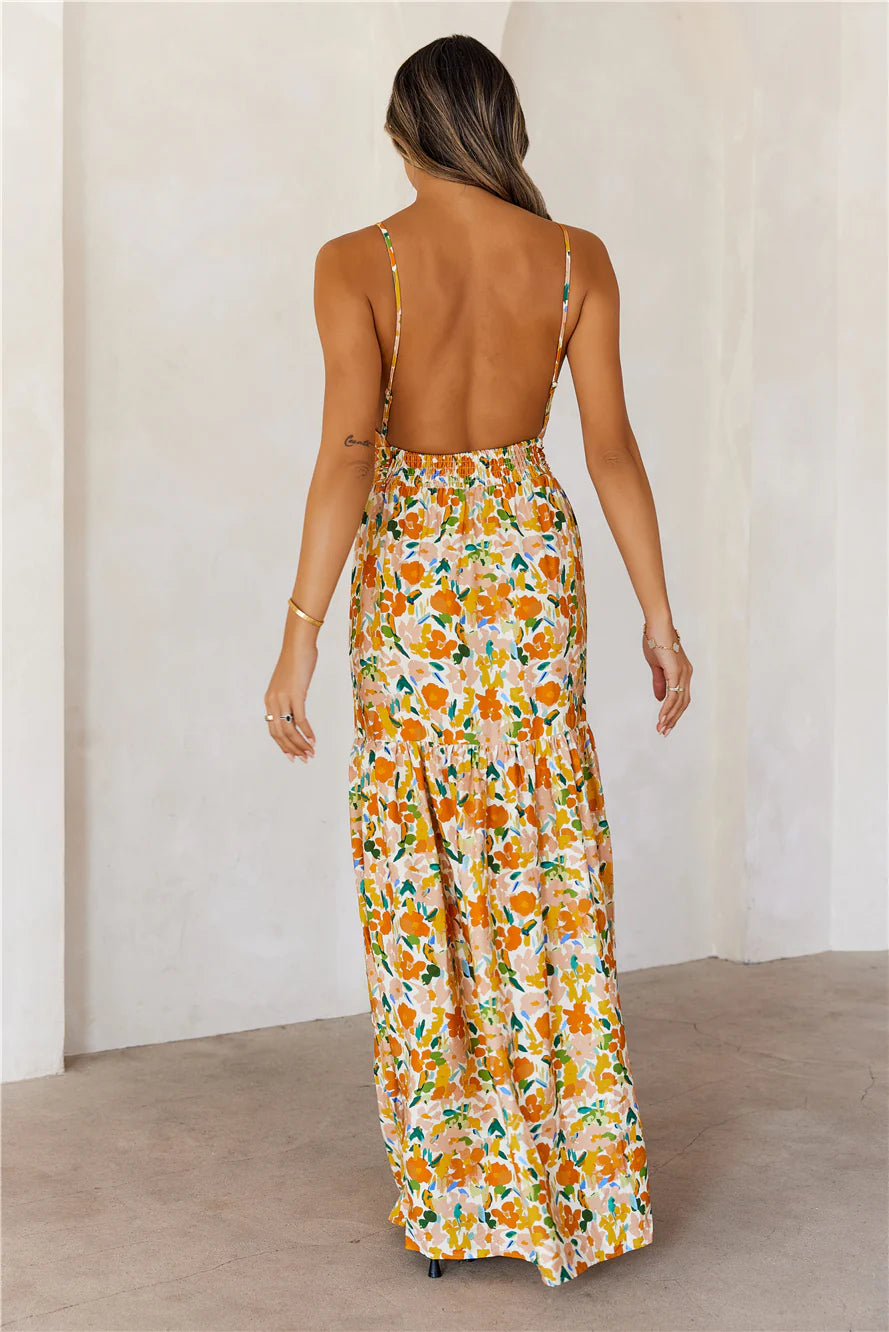 Floral Whispers Maxi Dress Orange