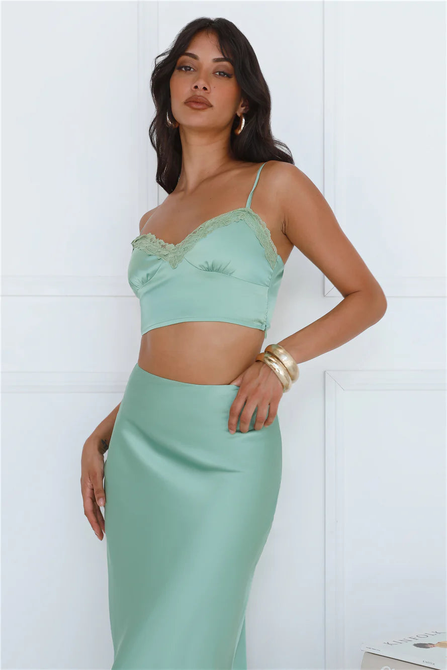 Forest Secrets Satin Crop Top Green