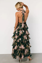 Jesslyn Open Back Tiered Maxi Dress | Green + Pink
