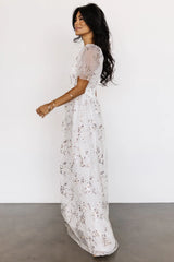 Cassandra Tulle Maxi Dress | Metallic White